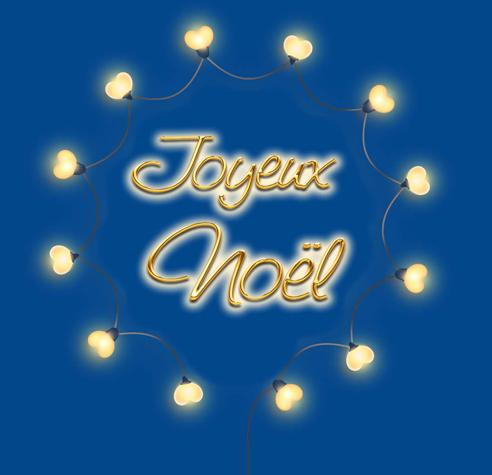 Image avec texte joyeux noël avec des lumières de coeurs